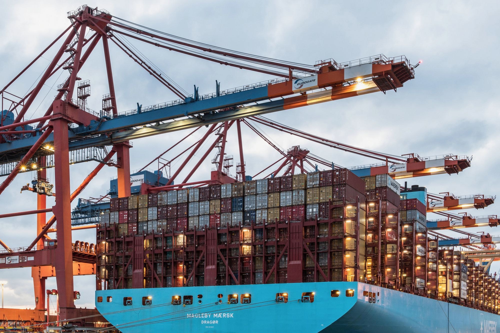 Cargo ship loaded with containers at a commercial dock